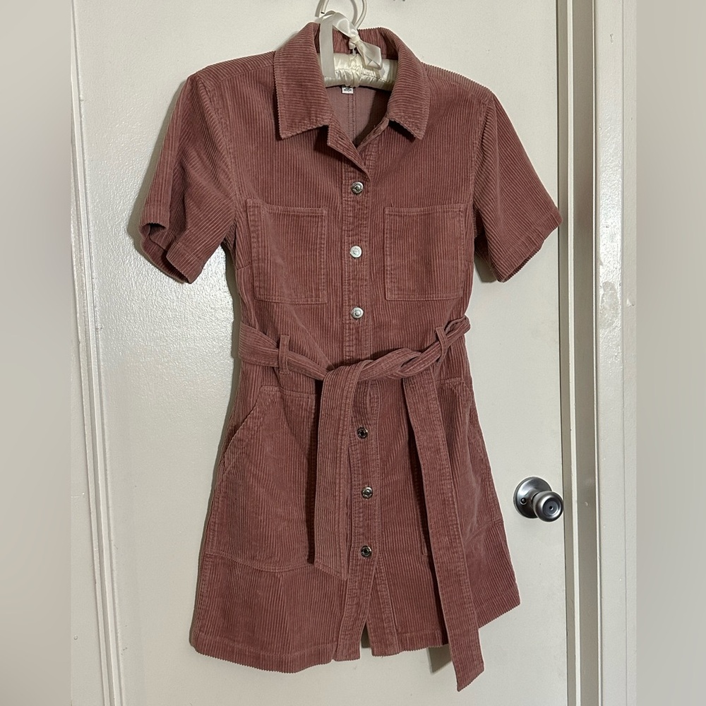 Topshop Brown Short Sleeve Notched Collar Mini Dress